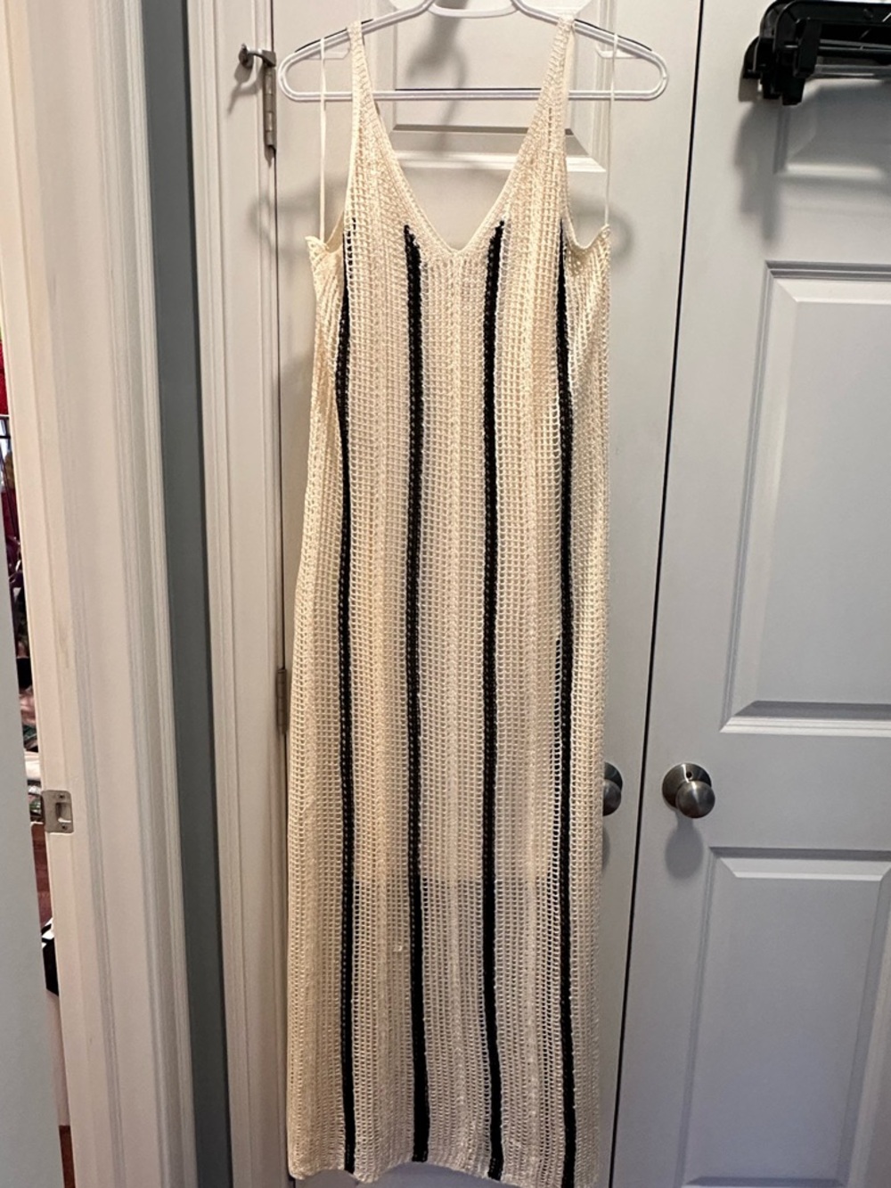 a new day Cream Maxi Dress with Black Vertical Stripes